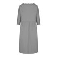 thumbnail image 4 of Mrat Longues Robes d'Été 2024 pour Femmes, Couleur Unie, Manches Trois-Quarts, Col Rond, Robe Décontractée Ample avec Poches, Robes Trapèze pour Femmes P-158 Gris TG, 4 of 7