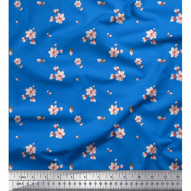 Soimoi Poly Georgette Fabric Leaves & Magnolia Floral Fabric Prints by Yard 52 Inch Wide