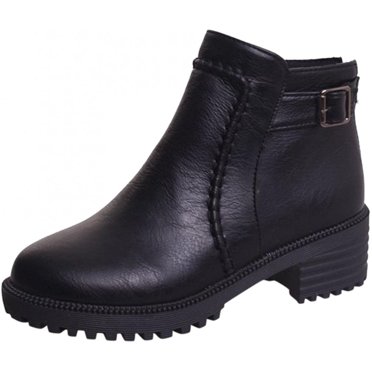 CEHVOM Women's Round Toe Zipper Comfy Casual Shoes Solid Comfortable Middle Heeled Short Boots Shoes