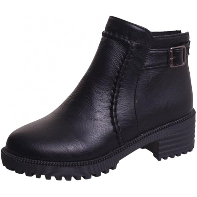 Chaussures Décontractées Confortables pour Femmes à Bout Rond avec Fermeture Éclair, Unies, Bottines à Talon Moyen Confortables