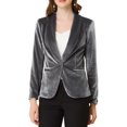 thumbnail image 1 of INSPIRE CHIC Women's Halloween Velvet Blazer Solid Color Shawl Collar One Button Wear-to-Work Suit Jacket Gray XL, 1 of 7