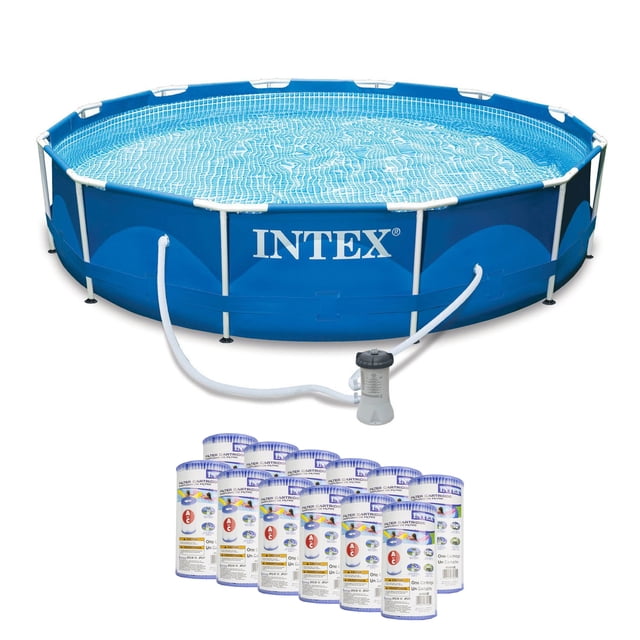 Intex Piscine Ronde à Cadre Métallique 12 Pi x 30 Po et Cartouche de Rechange (Lot de 12)