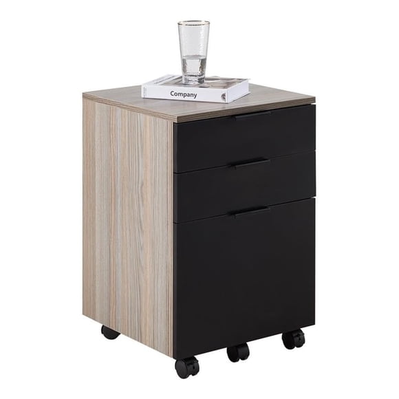 JJS 3 Drawer Rolling Wood File Cabinet with Locking Wheels, Home Office Portable Vertical Mobile Wooden Storage Filing Cabinet for Letter Size, Black