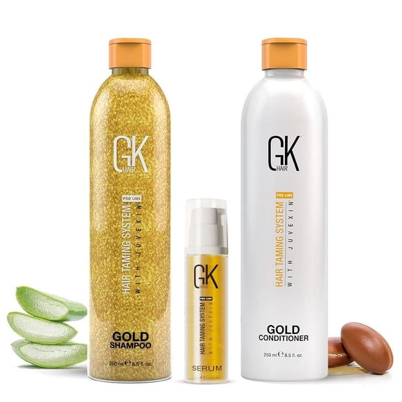 GK HAIR Gold Shampooing et Revitalisant Femmes Hommes Nettoyage Dommages Secs Sans Sulfate avec Sérum Capillaire Sans 10 ml