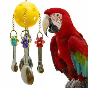 TIMIFIS Bird Toys Pet Bird Parrot Swing Stainless Steel Spoons Bite Toy For Parakeet Cockatiel Bird Cage Accessories - Summer
