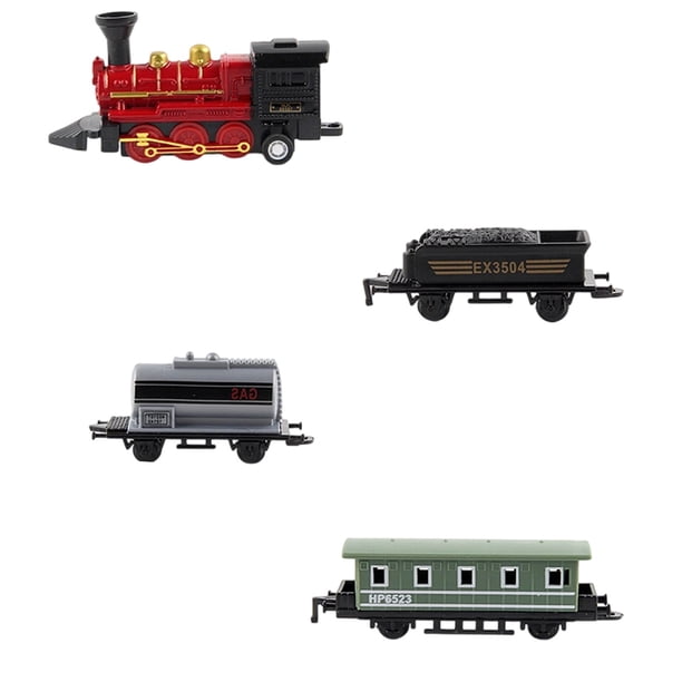 Train Modèle Enfant Mini Train à Vapeur Rétro Jouet - Modèle Locomotive + 3 Wagons - Jouet Décoration Nostalgique Pour Enfants