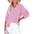 thumbnail image 2 of Womens Casual Button V Neck Long Sleeve Shirts Oversized Solid Blouses Tops Pink L, 2 of 7