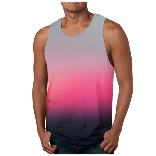 zfhfof Débardeurs Sans Manches pour Hommes Entraînement Musculaire Gym T-Shirts Col Rond Dégradé T-Shirt d'Été de Plage Hauts