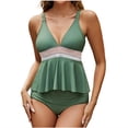 thumbnail image 2 of UPPADA Womens Plus Size Two Piece Bathing Suits V Neck Lace Up Flowy Swim Dress Tummy Control Modest Swimwear with Bottoms Suspenders Backless Swim Suits Green,M, 2 of 4