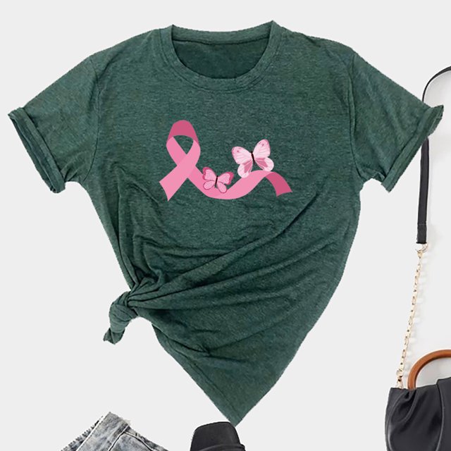 TIMIFIS T-Shirt Ruban Rose de Sensibilisation au Cancer du Sein pour Femmes T-Shirts Cancer du Sein Été Ample Imprimé Col Rond T-Shirt Manches Courtes Blouse Décontractée Automne/hiver