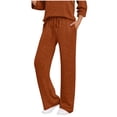thumbnail image 2 of Yuyuzo Pants for Women Casual Ribbed Knit Fall Fashion Pants Drawstring High Waisted Straight Leg Lounge Trousers, 2 of 6
