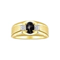 thumbnail image 1 of RYLOS Men's Rings 14K Yellow Gold Classic 7X5MM Oval Gemstone & Diamond Ring Black Star Sapphire March Birthstone Rings For Men, Gold Rings Size 9, 1 of 7