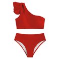 thumbnail image 4 of EGNMCR Bikini Set Women's Color High Waist One Shoulder Bikini Split Swimwear Set, 4 of 4