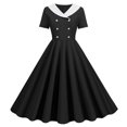 thumbnail image 2 of Robes d'Été pour Femmes Commerce Extérieur Col en V Manches Courtes Rétro Double Boutonnage Bouton Robe d'Été Noire L, 2 of 4