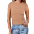 thumbnail image 1 of GigrtiJin Womens Basic T-Shirts Summer Crew Neck Short Sleeve Crop Tunic Tops Cute Slim Solid Color Comfy Blouses, 1 of 6