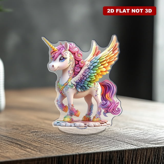 Rotating acrylic ornament featuring a colorful unicorn with vibrant ...