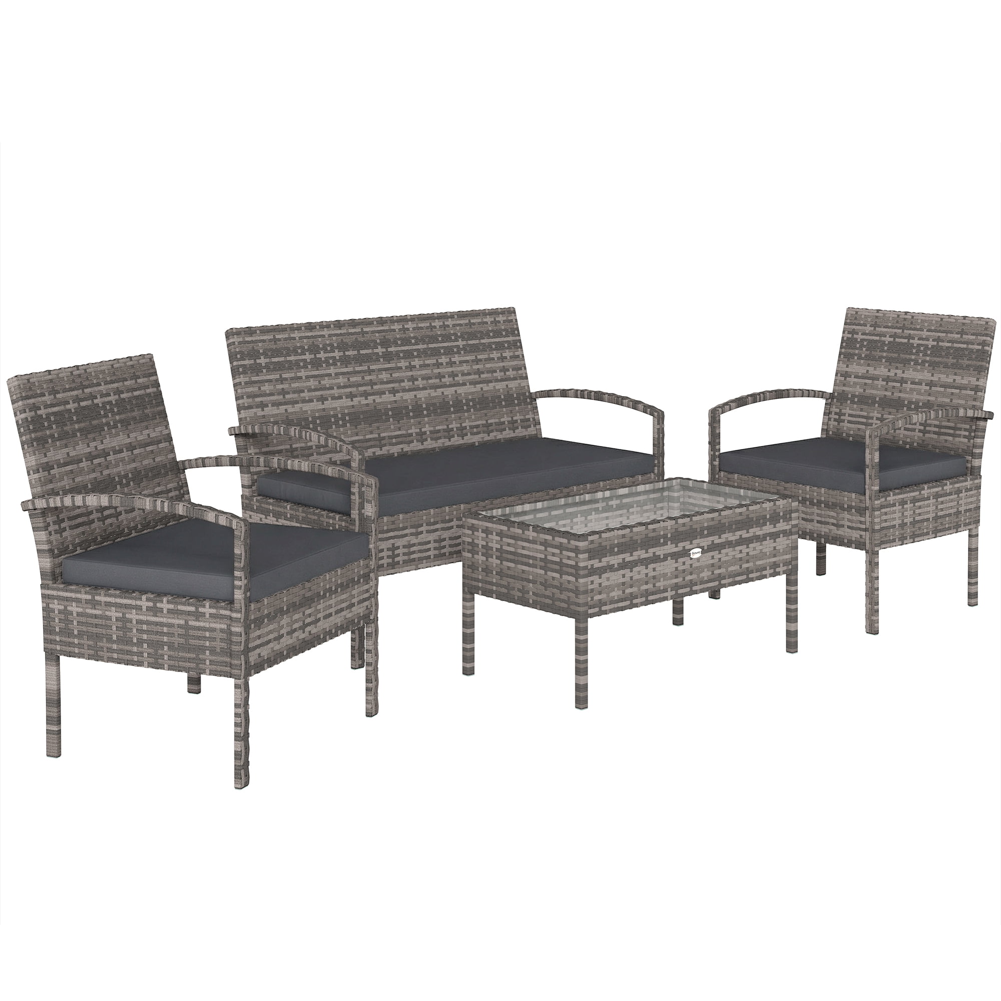 Outsunny 4 Piece Patio Furniture Set Rattan Outdoor Conversation Set