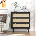 thumbnail image 1 of Eumyviv Commode Noire à 3 Tiroirs avec Pattes en Bois de Pin, Commode en Rotin Style Ferme, Armoire de Rangement H0075, 1 of 9