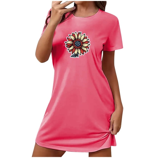 Birdeem Chemises de Nuit pour Femmes Chemise de Nuit Courte Surdimensionnée pour Femmes Robe Imprimée à Col Rond et Manches Courtes