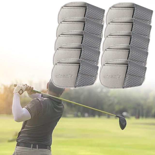 pitrice Golf Head Covers PU Portable Protector for Athlete Travel Golf Training Gray Small
