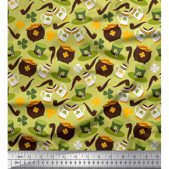 Soimoi Poly Georgette Fabric Coin Pot & Cups Fabric Prints by Yard 42 Inch Wide