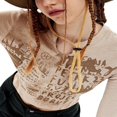thumbnail image 2 of Women Ribbed Tops Long Sleeve Letter Print Over Navel Crop Tops Clothing, 2 of 8