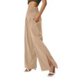 thumbnail image 4 of Pantalon Grand en Coton et Lin, Taille Haute, Fendu, Décontracté, Mode pour Femmes, 4 of 8