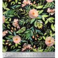 thumbnail image 1 of Soimoi Black Cotton Duck Fabric Leaves & Ranunculus Floral Printed Fabric 1 Yard 42 Inch Wide, 1 of 3