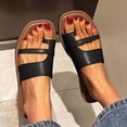 thumbnail image 2 of Womens Slide Sandals Flat Toe Ring Square Toe Soft Sole Non Slip Casual Beach Sandals Black, 2 of 6