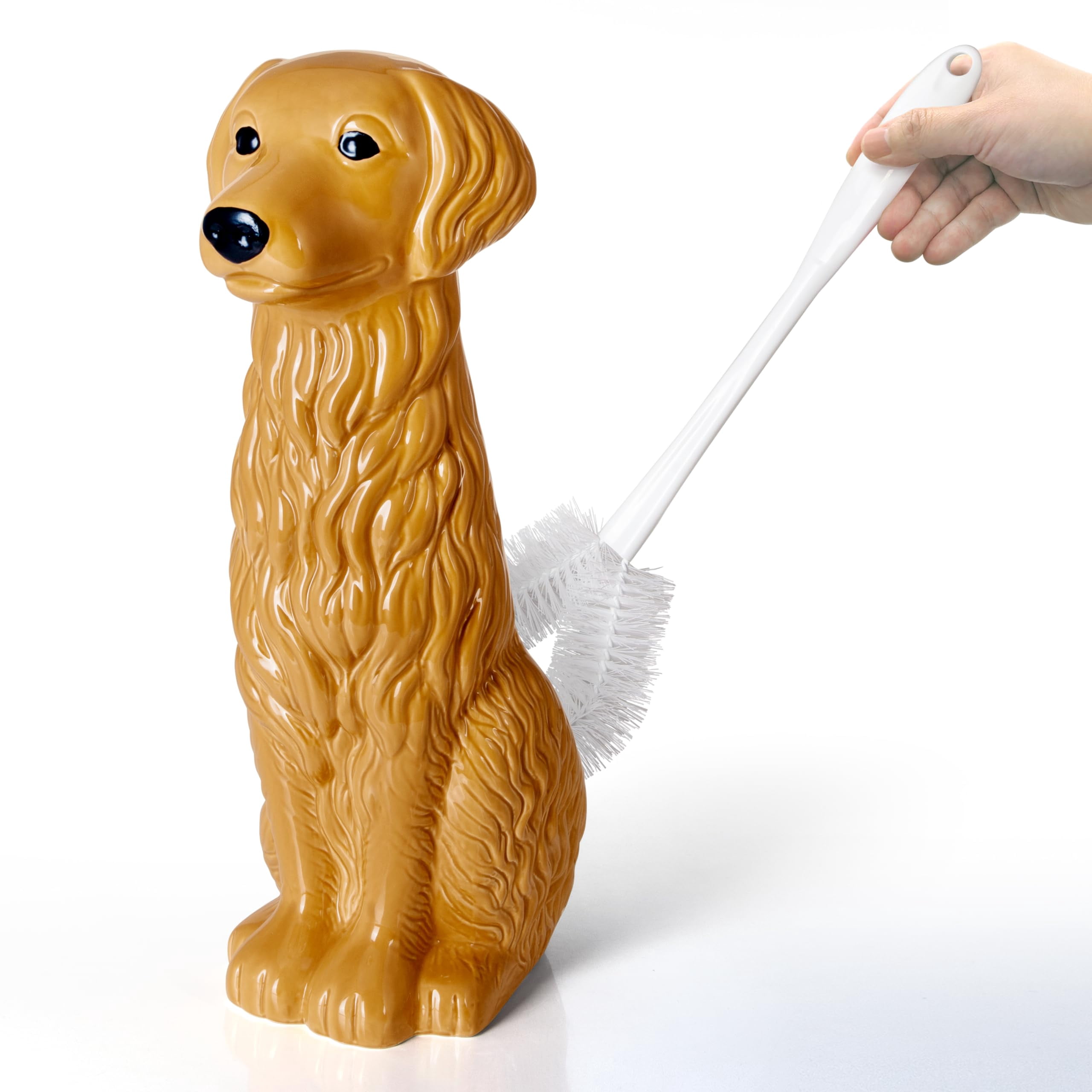 Golden Retriever Ceramic Toilet Brush Holder with Plastic Brush Set by Allure Home Creation