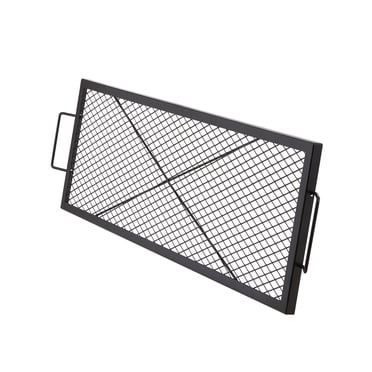 KFFKFF X-Marks Fire Pit Grill Grate, Rectangular Cooking Grid, Durable Steel Campfire BBQ Grill with Handle & Support X Wire, Portable Outdoor Cooking Equipment for Social Gatherings, 44 Inch Black