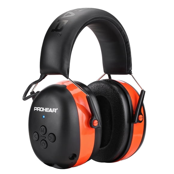 PROHEAR 037 Bluetooth 5.0 Hearing Protection Headphones with Rechargeable 1100mAh Battery, 25dB NRR Safety Noise Reduction Ear Muffs with 40H Playtime for Mowing, Workshops, Snowblowing - Orange