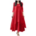 thumbnail image 1 of XDZJLR Womens Dresses formal Ladies Two Large Swing Linen Loose Long Sleeved Linen Dress, 1 of 5
