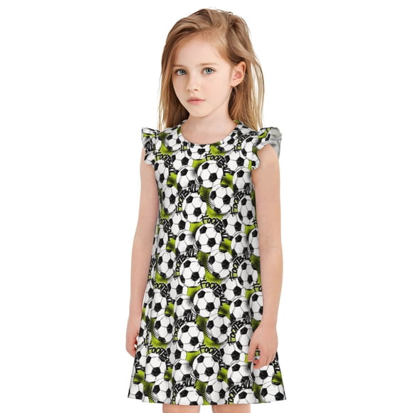Vsdgher Soccer and Football for Girls Nightgowns Toddler Flutter Short Sleeves Nightdress Nightie Dress Sleepwear Pajamas for Pajama Party-Large