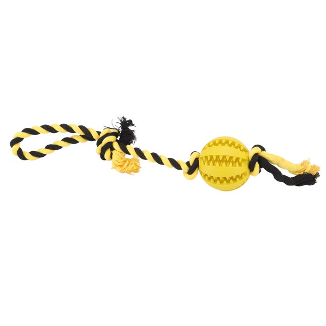 Dog Puzzle Teething Toy, Durable Healthy Dog Food Dispensing Ball Toy Reduce Boredom Multifunctional Rubber Refillable For Playing For Cat Yellow
