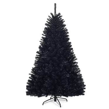 Costway 6Ft Hinged Artificial Halloween Christmas Tree Full Tree w/ Metal Stand Black