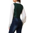 thumbnail image 3 of INSPIRE CHIC Veste Sans Manches à Carreaux Extensible Asymétrique pour Femme, Col en V, Taille Froncée, Boutonnée, Verte 2TG, 3 of 7