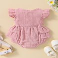 thumbnail image 3 of Baby Girls Fly Sleeve Romper Fashion Solid Color Button  Neck Ruffle Triangle Jumpsuits, 3 of 7