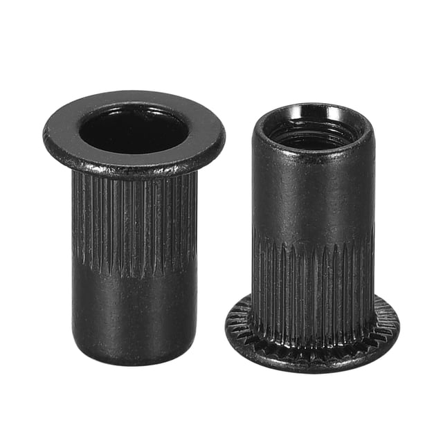 Unique Bargains Écrous à Rivets M5 en Acier au Carbone, Plaqués au Zinc, Moletés, Tête Plate, Écrou à Insert Fileté, Noir, 50 Pcs