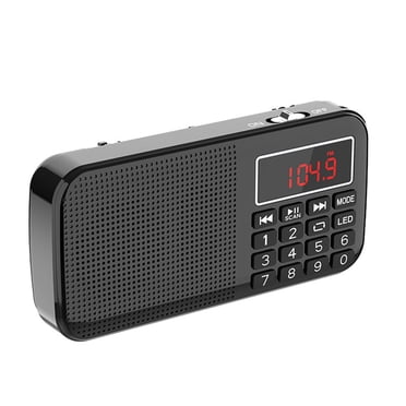 FM FM Radio Petite, Radio Valise Radio Portable Réveil, Radio à Pile avec Pile Rechargeable 3000mAh, Lecteur USB/SD/TF/AUX, Radio Numérique avec Lumière d'Urgence. (Noir)
