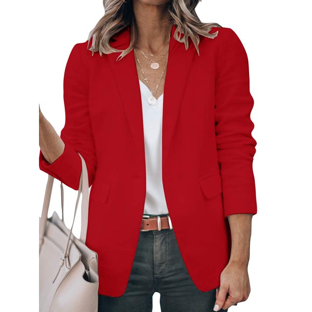 Innerwin Blazers Solid Color Women Cardigan Jacket Work Shawl Neck Slim Fit Business Jackets Red 3XL