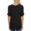thumbnail image 3 of Women Waffle V Neck Rolled Short Sleeve Plain Knitwear Top, 3 of 3