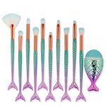 11pcs Makeup Brushes Set With Colorful Fish Tail Handle, Foundation Eyebrow Eyeliner Cosmetic Concealer Brushes Women Girl Cute Make Up Tool Set