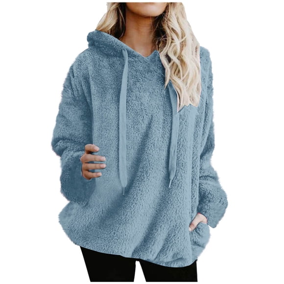 FAIWAD Chandails à Capuchon Décontractés en Molleton Duveteux pour Femmes, Chandail Sherpa à Enfiler avec Poches, Coupe Ample et Confortable