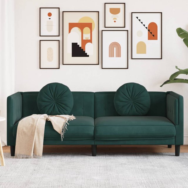 vidaXL Sofa avec Coussins 3 Places en Velours Vert Foncé