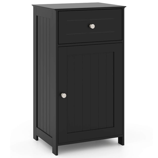 Costway White Floor Storage Cabinet Bathroom Organizer Cupboard Drawer Shelf Bath Towel Black