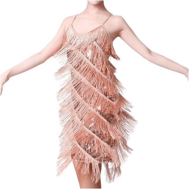 Robe Mini Unie Sans Manches à Paillettes et Plumes pour Femmes, à Bretelles, Col Ras du Cou