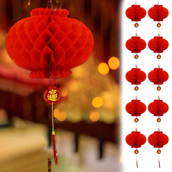 EGNMCR Room Decor, Home Decor, 10 PC Chinese Lantern Hanging Red Paper Lanterns Chinese New Year Decoration For Spring Festival Hanging Wedding And Restaurant Embellishment paper lantern light