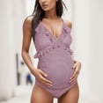 thumbnail image 2 of PEASKJP Maternity Ruffle One Piece Swimsuit One&nbsp;Shoulder&nbsp;Ribbed Pregnancy Bathing&nbsp;Suit, Hot Pink L, 2 of 5