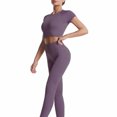 thumbnail image 3 of Tenue d'Été Décontractée pour Femme à Manches Courtes, Col Rond Uni, Taille Élastique, Haut Taille Haute, Pantalon long, Gris Foncé_aa S, 3 of 4